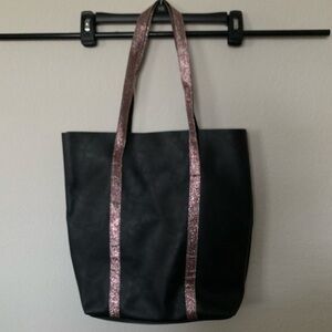 Black Tote Bag with Pink Accents